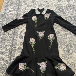 Elegant Black Floral Embroidered Dress